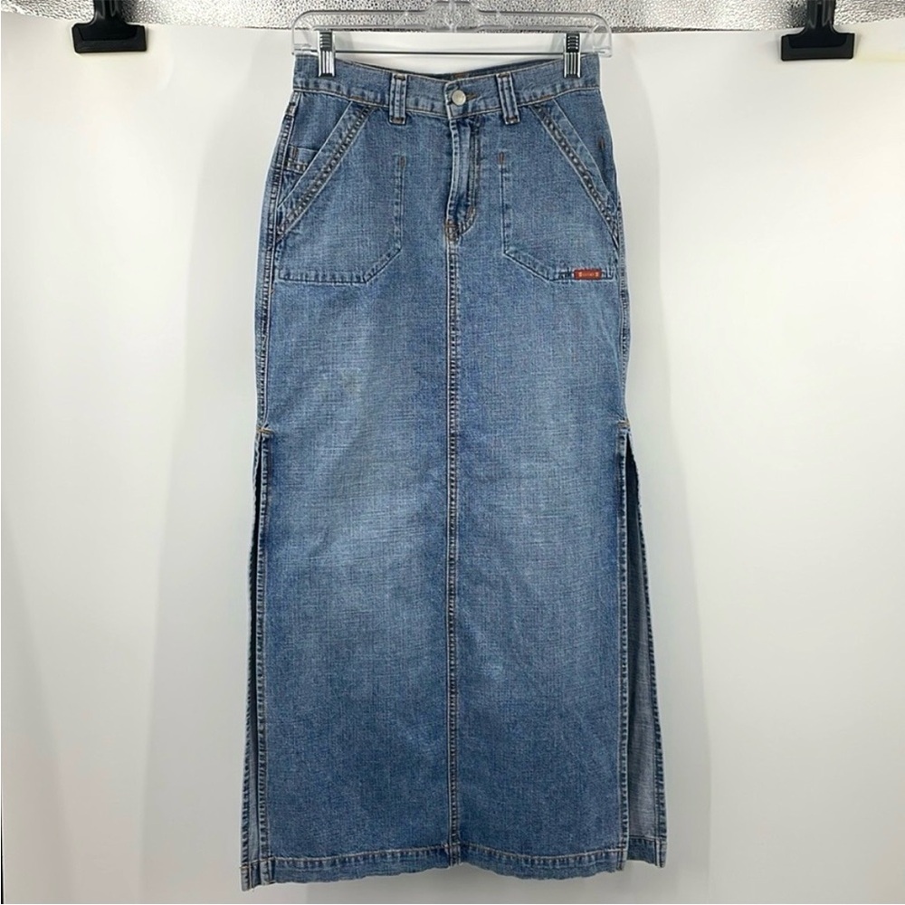 Vintage y2k Lucky Brand Dungarees denim maxi skirt Size 0 Measurements